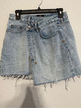 Ksubi Light Blue Distressed Denim Mini Skirt